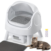 Large Open-Top Automatic Cat Litter Box Self Cleaning with Safety Protection, Mat and Trash Bags Included, White